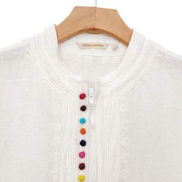 Soft Surroundings Desert Linen Tunic Womens Small Full Zip 3/4 Sleeve Bohemian - Picture 3 of 13